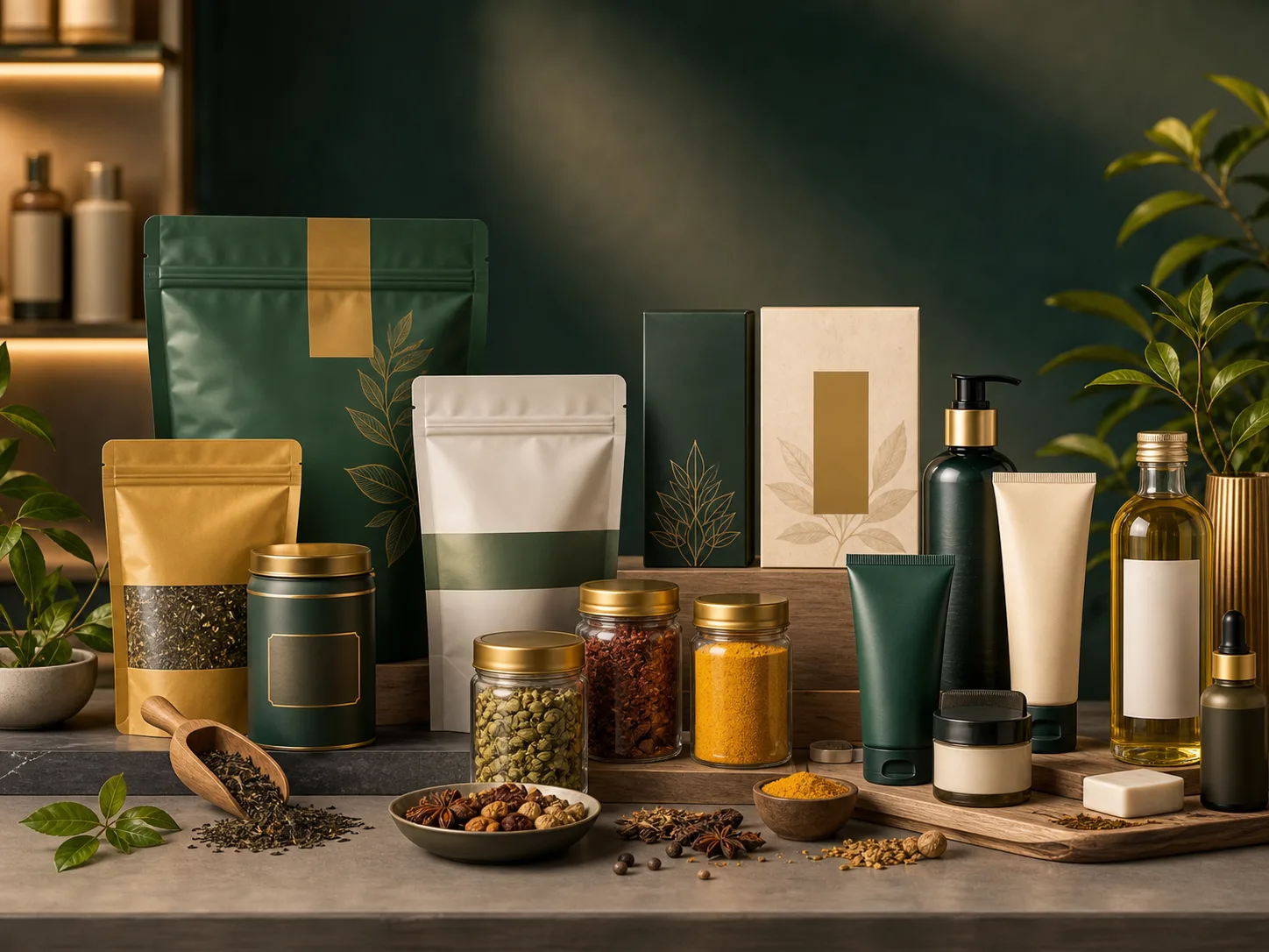 FMCG, tea, spices, cosmetics, and Ayurveda product categories